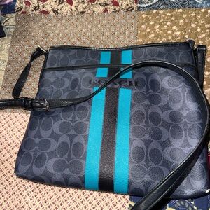 Coach Black and Teal Signature Crossbody Bag